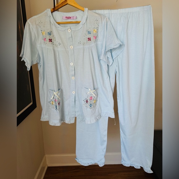 New Shangrila Cotton Pajama Set – Light Blue Embroidered | Size XL 💙 - Picture 3 of 11